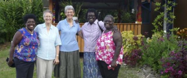 Liz Weeks (centre) with the Creators of Peace training team in Bougainville, May 2018