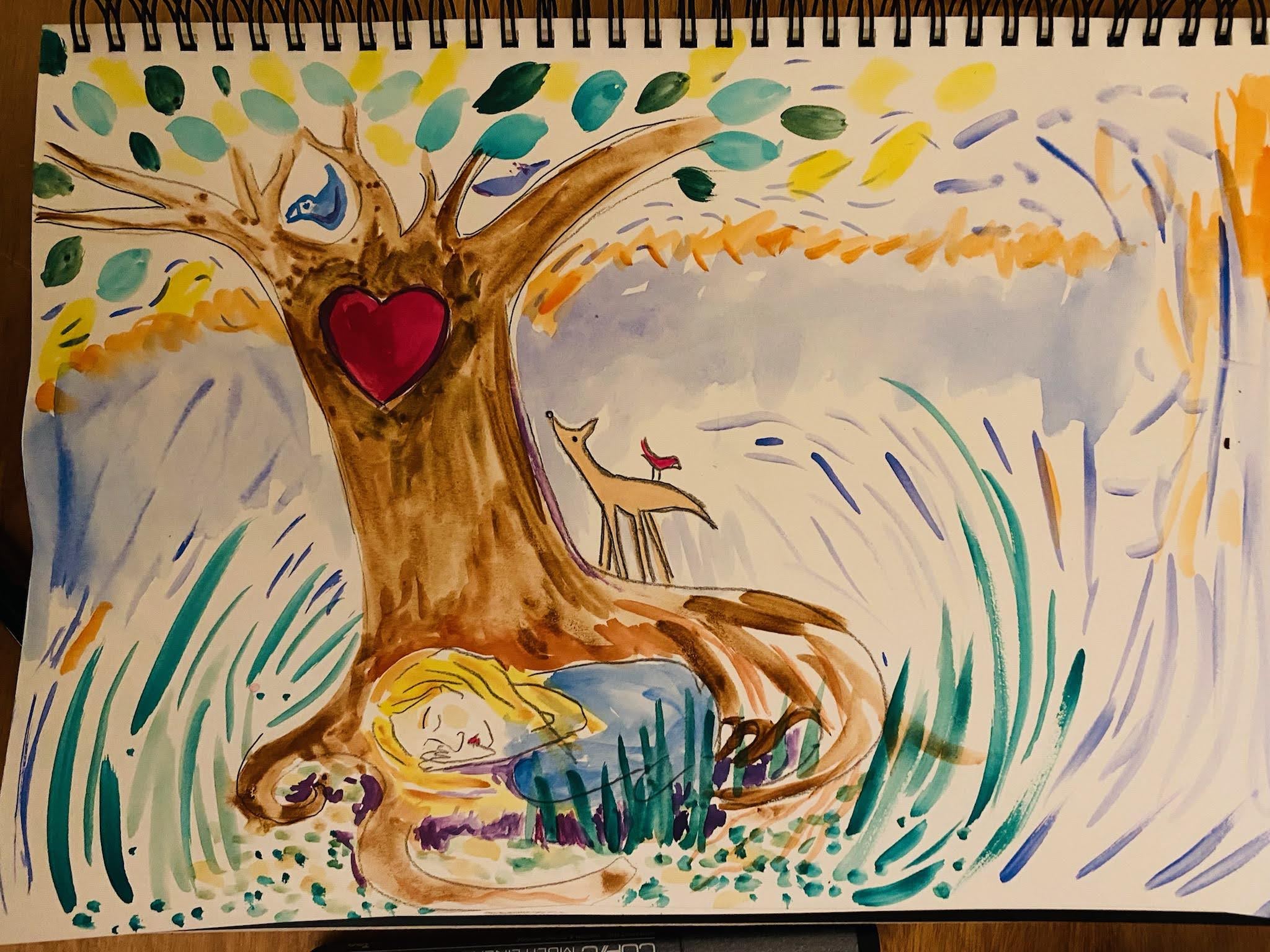 ‘Heartwood’ Art work done by Alex Childs as part of the Art Therapy sessionAugust 2021