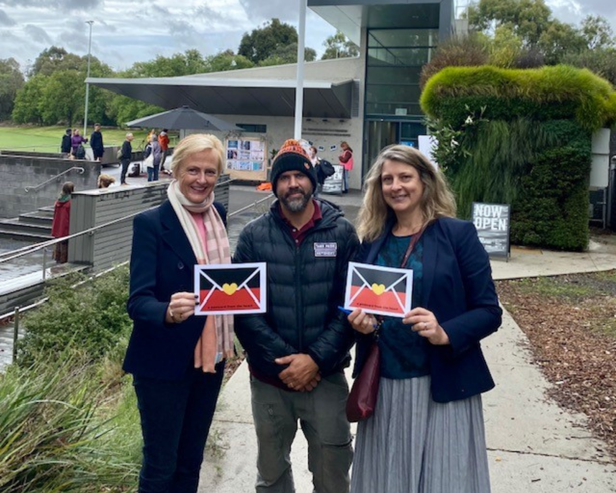 (L-R) Federal Liberal MP Dr Katie Allen, David Tournier of the Boon Wurrung Foundation, and OUR project manager Sarah Naarden. 

