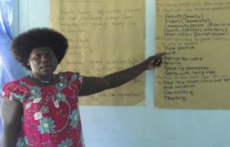 Participant Christine Malili presents her 'circles of concern' at the Creators of Peace event in Bougainville, 2018.