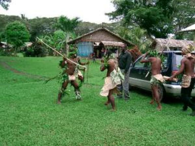 Joseph Karanja (Kenya) receives a traditional welcome to the Solomon Islands 