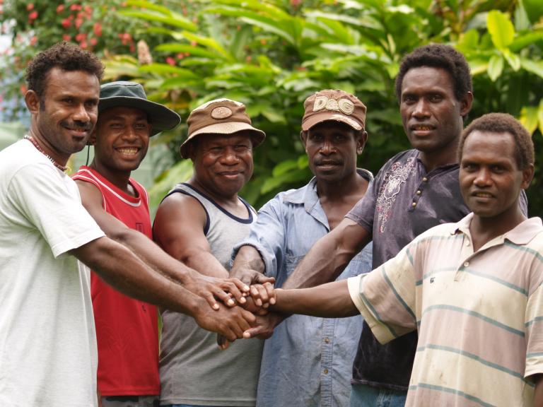 Former rival militants from Guadalcanal have pledged to pursue peace after attending a Winds of Change workshop. From left, Patrick Haukare, Michael Vutiande, Reginald Billy, Jonathan Vani, Justin Pascal and Derol Kikolo. (PHOTO: Charles Kadamana - Solomon Star)