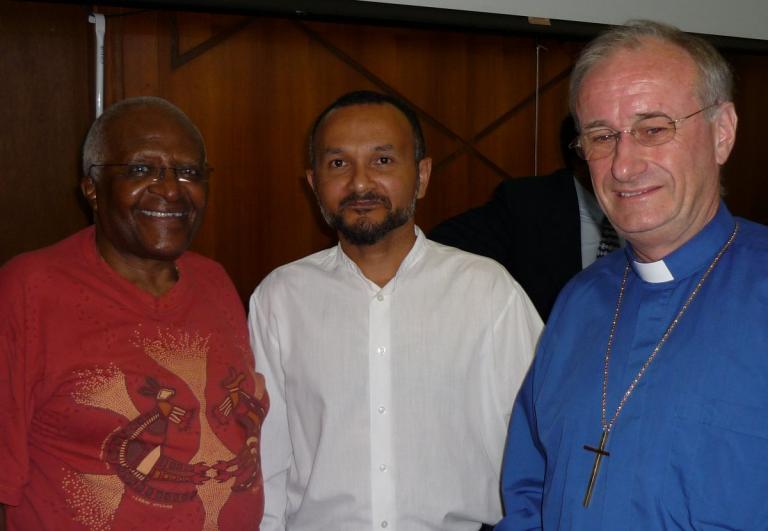 Archbishop Tutu with Matthew Wale, Minister of Education, and Professor James Haire