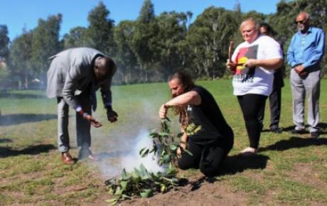 Smoking ceremony performed by the Dharug people at the launch of the project. 