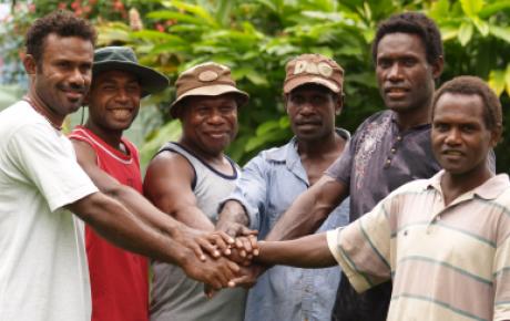 Former rival militants from Guadalcanal have pledged to pursue peace after attending a Winds of Change workshop. From left, Patrick Haukare, Michael Vutiande, Reginald Billy, Jonathan Vani, Justin Pascal and Derol Kikolo. (PHOTO: Charles Kadamana - Solomon Star)